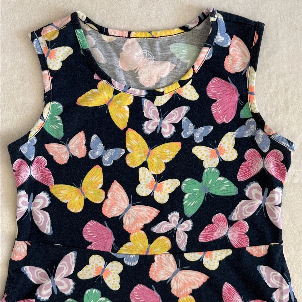 Wonder Nation | Butterfly Print Sleeveless Play Dress Blue/Multicolor (L 10-12) - Picture 2 of 13